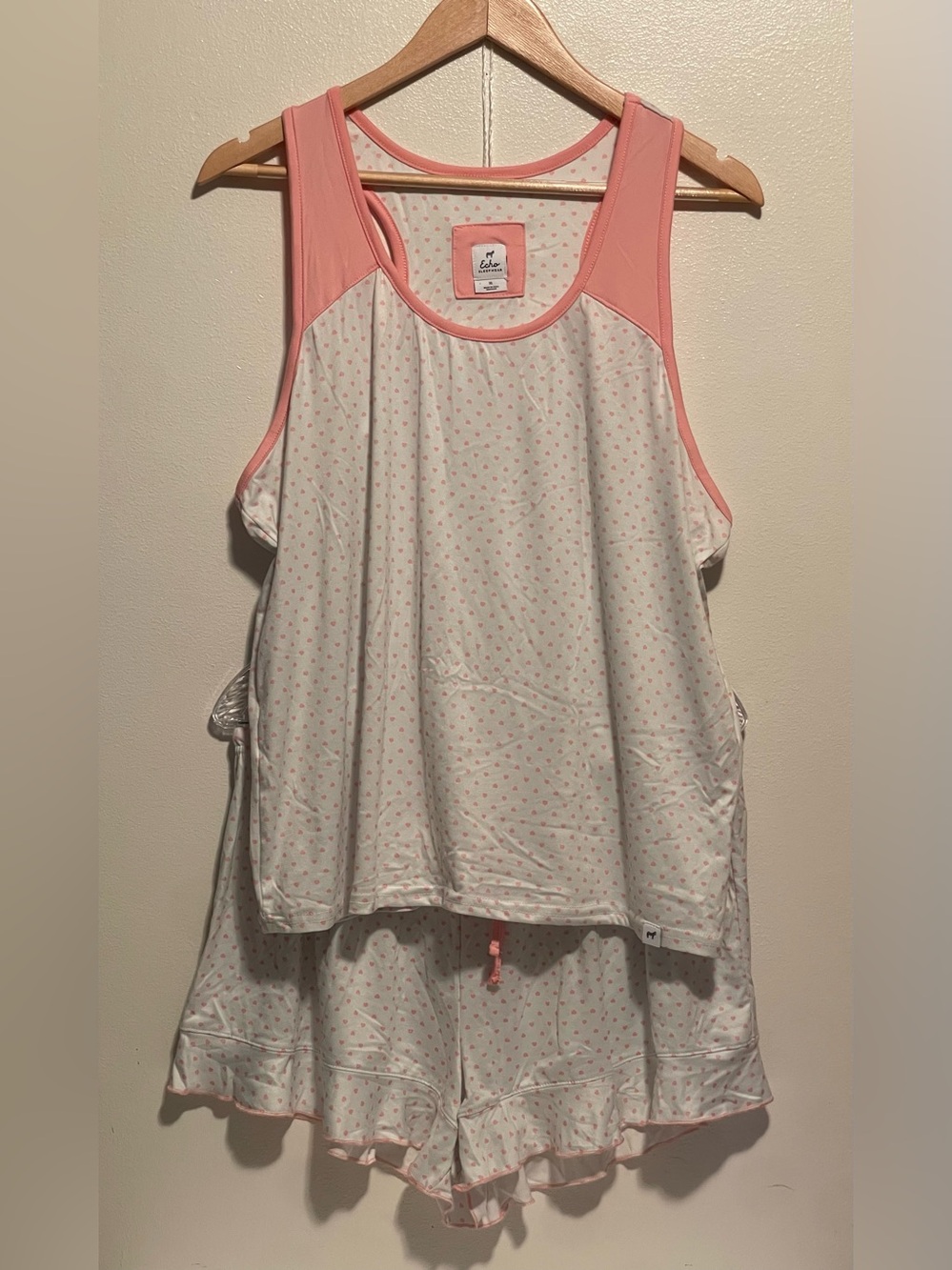 Echo Pink-Trim White Tank Top with Tiny Pink Print